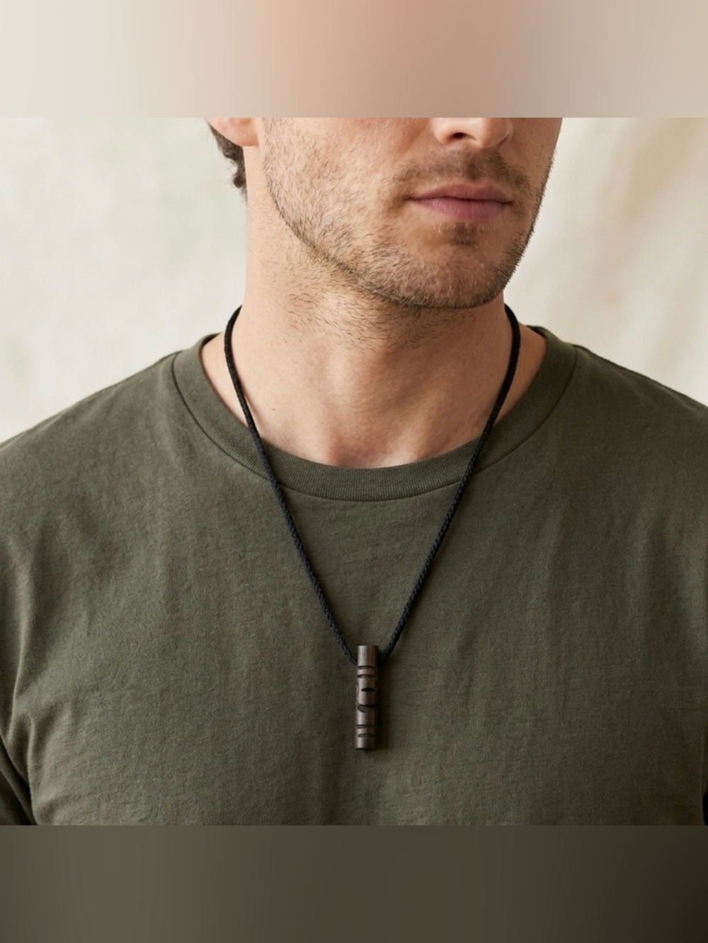 Hand Carved Wooden Totem Necklace Minimalist Black Cord Pendant Rustic Jewelry